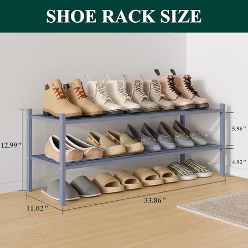 Image of Smiry Bamboo Shoe Rack, 5 Horizontal Slats, 2 Tier - 33.9 inch Wide, Grey