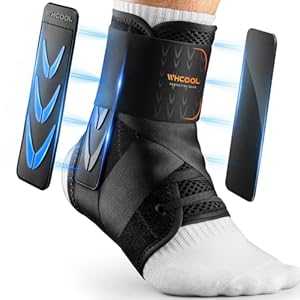 Slim-Fit Ankle Brace for Sprained Ankle, Quick Lace Up Ankle Support for Women Men With 2 Auto-Shaped Pads, Air Fabric Cool Ankle Stabilizer for Injury Recover, Running,Sports, M(12”-13”)
