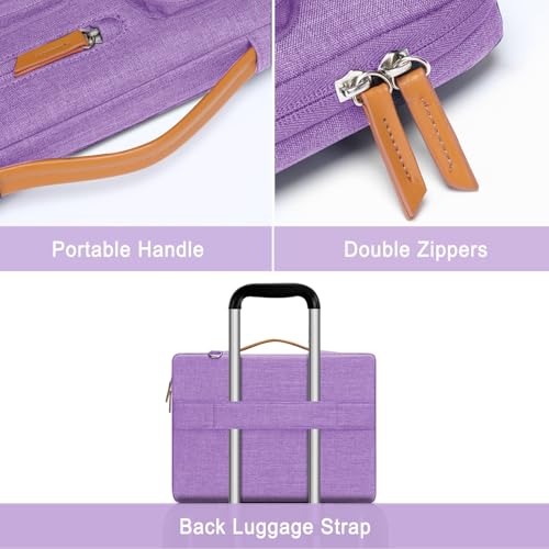 Image of MOSISO 360 Protective Laptop Shoulder Bag,14 inch Computer Bag Compatible with MacBook Air 15 inch M4 M3 A3114 M2 A2941 /Pro A1990 A1707,Side Open Messenger Bag with 4 Zipper Pockets&Handle, Lilac
