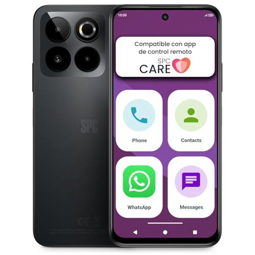 SPC Zeus 2 Elite   Smartphone para Mayores con Pantalla 6,7” y 128GB Memoria | Triple CAM 50MP, NFC y Carga rápida | Modo fácil, Iconos XL y Compatible con App Control y ubicación remota – Negro