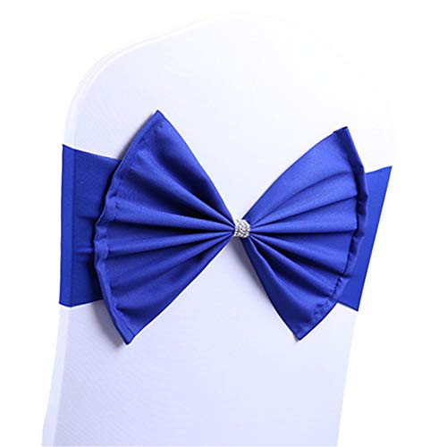 SoDigne Stretch Wedding Chair Bands Spandex Chair Cover Sash Bow for Wedding Party Hotel Event Decoration (a-Royal Blue, 10)