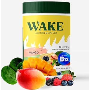 Wake Antioxidant Super Greens, Best Natural Powder Superfood, Spirulina & Chlorella, Vitamin B12, Non-GMO Vegan Drink, Juice & Smoothie Blend, Enzymes, Probiotics, Acai Berry & Camu Camu