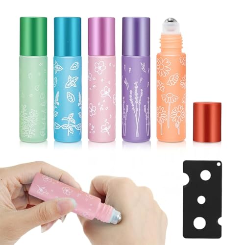 WeddHuis 5 Piezas Botellas de Vidrio Roll On Portátiles Reutilizables Prácticas para el Almacenamiento y Aplicación de Aceites Esenciales y Perfumes (10ml)