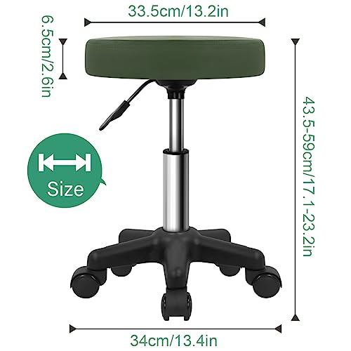Image of FURWOO Round Rolling Stool Height Adjustable Stool with Wheels for Spa Salon Massage Green