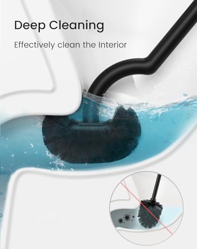 Image of Cesun Toilet Brush and Holder Set - Curved Design Toilet Brush for Deep Cleaning Under Rim, 304 Stainless Steel Toilet Bowl Brush and Holder for Bathroom, Rv, Silver(2 Replaceable Brush Head Included)