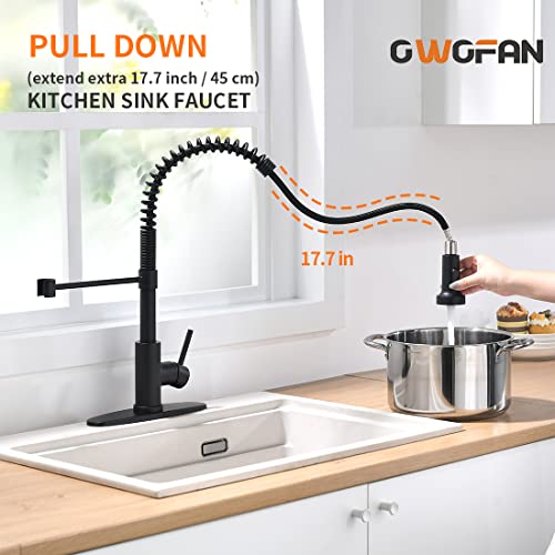 OWOFAN Kitchen Faucet with Pull Down Sprayer Black Stainless Steel Single Handle Pull Out Spring Sink Faucets 1 Hole Or 3 Hole Dual Function for Farmhouse Camper Laundry Utility Rv Wet Bar