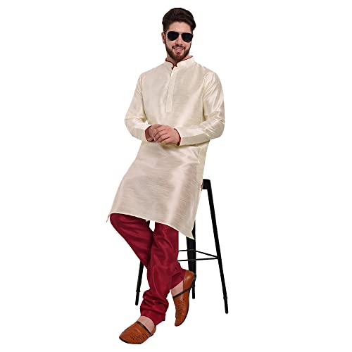 SKAVIJ Uomo Tunica Seta d'Arte Kurta Pigiama Set
