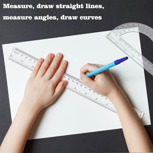 2 packs 12 inch plastic ruler and 6 inch plastic protractor set clear math geometry set classroom set angle detector school supplies classroom ruler home office drawings transparent