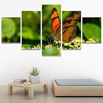 SIGNWIN 5 Panel Canvas Wall Art Birds Butterfly...
