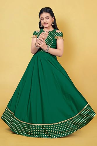 Image of Fashion Dream Girls Silk Blend Floral Printed Dress|Fancy Western Party Gown|Kids Ethnic Dress