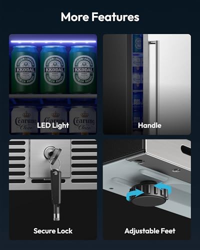 Image of EUHOMY 15 Inch Under Counter Beverage Refrigerator, 127 Can Beverage Fridge with Stainless Steel Door, Beverage Cooler Built-in, Drink Fridge for Soda Beer and Wine