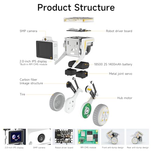 Image of Yahboom Raspberry-Pi Compute Module 5 Self-Balancing Python Programming Robot Two-Wheeled AI Vision Recognition Bionic Built-in IMU,Provide AI Data (Includes CM5)