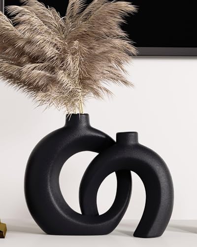 Jarrón Negro Mate De Ceramica Decorativos para Flores,Jarrón De Diseño,Jarron Decorados En Bohemio Moderno,Vases Decorar...