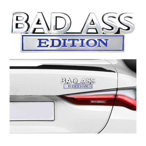 Image of Wevdn Car Bad Ass Edition Emblem, 3D Raised Funny Bad Ass Edition Metal Sticker Fender Badge Decal, Self-Adhesive Bad Ass Tailgate Hood Auto Body Decor, Exterior Car Accessories (Silver&Blue)