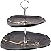 LIUSHENGFUBH Soporte para pastel con tapa Soporte para tartas Accesorios Frutero Nordic 2 Capa Bandeja de aperitivos de cerámica negra Tarde té Plato de pastel chino de doble capa Frutero