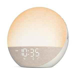 Reloj despertador Sunrise Máquina de ruido blanco: luz natural de despertador, reloj regulable con altavoz Bluetooth para dormitorio, 25 sonidos de sueño para bebés, adultos y niños, masilla