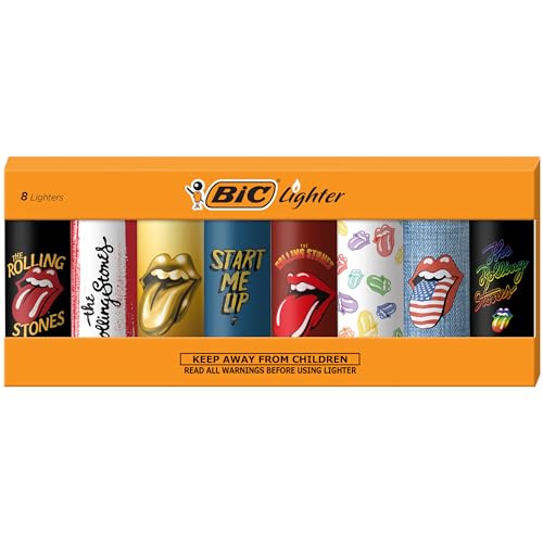 BIC Pocket Lighter, Special Edition The Rolling Stones Collection, Assorted Unique Lighter Designs, 8 Count Pack of Lighters