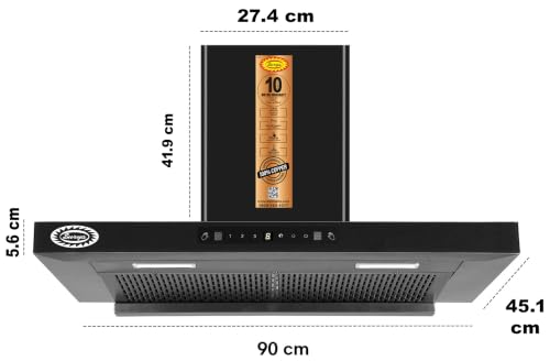 Image of T Shape TS-90 Auto Clean Auto Clean Wall Mounted Black 1600 CMH Chimney (Wall Mounted, Black)