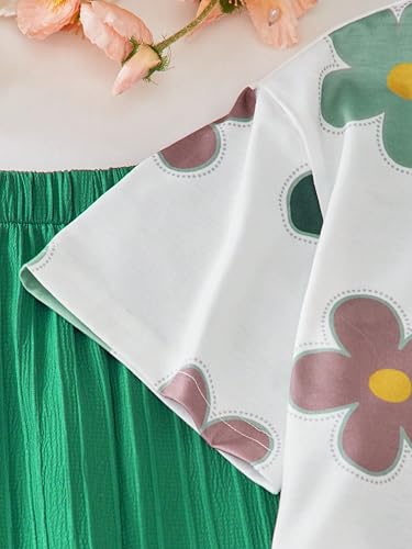 Image of TAGAS Girls Floral Printed Co-Ord Set | Half Sleeve Crop Top & Ribbed Wide Leg Palazzo Pants | Stylish Summer Outfit | Casual Wear top and pant |Set for Kids Girls