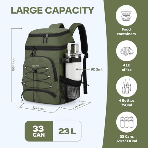 Image of RealCool 33 Can Insulated Soft Cooler Backpack, Leakproof Lunch Ice Bag | PEVA liner,16-Hour cold,Multi-Compartment, Breathable Shoulder and Back,Perfect for men,women,camping /beach /picnic /travel