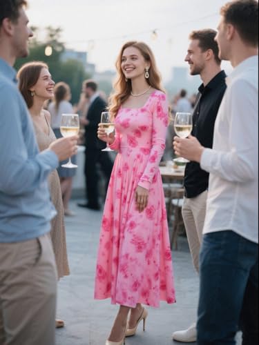 BTFBM Women Maxi Dress Fall 2025 Fashion Elegant Long Sleeve Square Neck Floral Print Party Club Wedding Guest Dresses