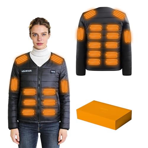 KOLWAUS Heated Jackets for Women & Men without Battery 24 Heating Zones Dual Control Heating Coat for Winter Outdoor (US Alpha Large Regular Regular)