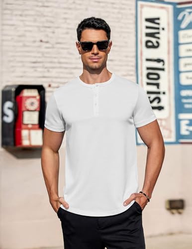 COOFANDY Men's Casual Henley T-Shirts Summer Short Sleeve Cotton Shirts Basic Button Tee Tops2