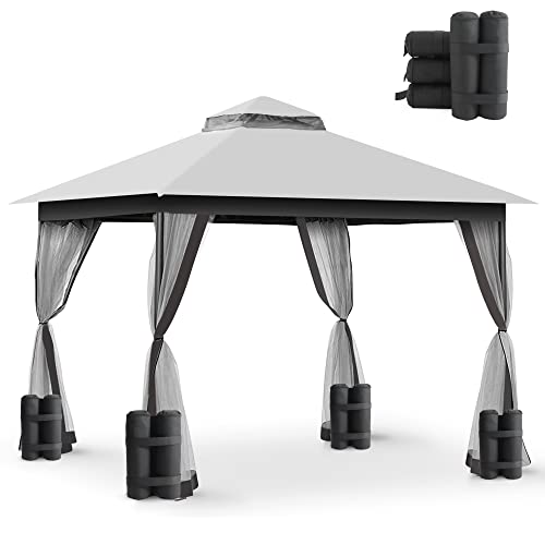 CHARMELEON-10x10-Gazebos-for-Patios-with-4-Sandbags-Waterproof-Gazebo-Canopy-with-Netting-Screen-Walls-Outdoor-Gazebo-with-100-Square-Feet-of-Shade-for-Garden-Backyard-Deck-and-Lawns-Gray CHARMELEON 10×10 Gazebos for Patios with 4 Sandbags Waterproof Gazebo Canopy with Netting Screen Walls Outdoor Gazebo with 100 Square Feet of Shade for Garden Backyard Deck and Lawns Gray