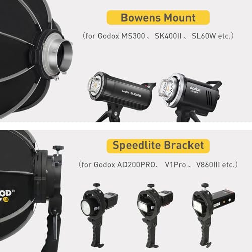 Bowens Mount Softbox 24''/60CM Handheld Quick Set-up, S-Type Bracket Compatible with Godox Canon Sony Fuji YongNuo Flash AD200PRO V1 TT600 V860III 430EXIII SB500 YN320EX YN560