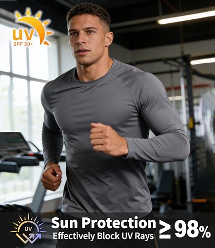 Image of ZITY 5 Pack Long Sleeve Shirts for Men UPF 50+ Sun Protection Fast Dry Lightweight Fishing Swim Rash Guard Workout Shirt