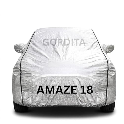 Image of Waterproof Car Body Cover for Amaze 18 All Weather Protection Comes with Inner Cotton Lining & Triple Stitched with Mirror & Antenna Pocket Belt & Elastic Fit Metallic Silver with Black Piping2