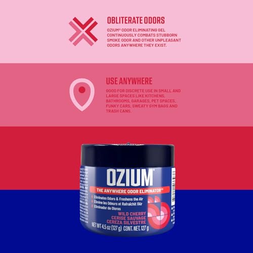 Image of Ozium Odor Eliminating Gel Air Freshener 4.5 oz Wild Cherry 2-Pack | For Home, For Car, For Office