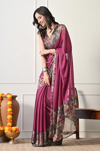 Image of MIRCHI FASHION Women Saree Floral Printed Chiffon | Breathable Lightweight Summer Sari for Office and Daily Use with Unstitched Blouse (Available in 20 Styles)