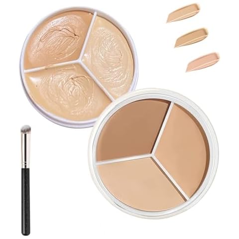 MiZuH Tri-Color Concealer, Sweet Mint Concealer, 3-in-1 Foundation, Face Color Correcting Concealer (with 1 Brush/3 Puffs) (Color : Tri-color concealer, Size : 1 count (Pack of 1)) Cover