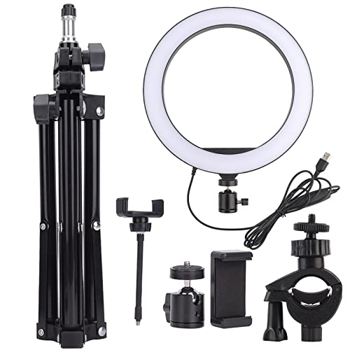 Luz Anular LED de 10 Pulgadas, Aro Iluminación Regulable con Puerto USB, Trípode Plegable y Soporte para Teléfono - 3 Modos de Luz y Brillo Ajustable, Ideal para Fotografía y