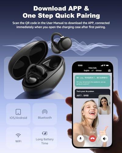 Open Ear Earbuds - Comfort Clip-On Earbuds, Lightweight Open Ear Headphones with 163 Languages AI Translation and Anti-Drop Design, 48H Play Bluetooth 5.4 Fit Sports Travel - Image 4