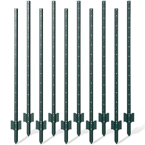 10 Pack Metal Fence Post, 7 Feet Heavy Duty Garden with U-Post, No Dig Garden Fence Stakes for Temporary Fencing, Corner Anchor