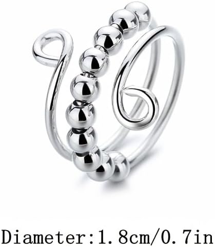 Vintage Beads Rotatable Fidget Anti Stress Opening Spinner Fidget Anxiety Silvery Color Rotate 316L Stainless Steel Rings for Women