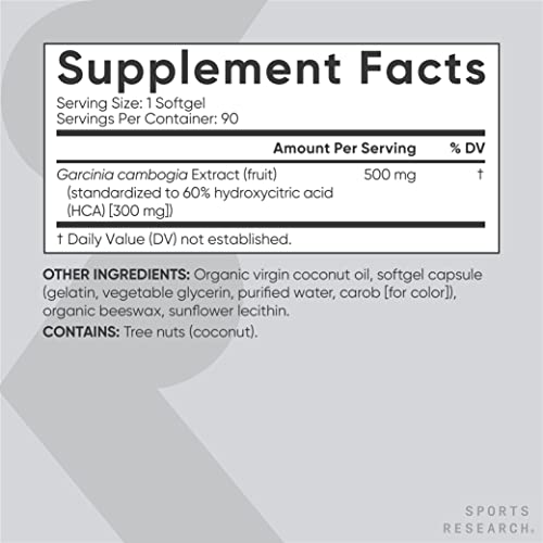 Sports Research Garcinia Cambogia Extract (60% Hca) With Extra Virgin Organic Coconut Oil | Non-Gmo, Soy & Gluten Free (90 Liquid Softgels) #TOP2