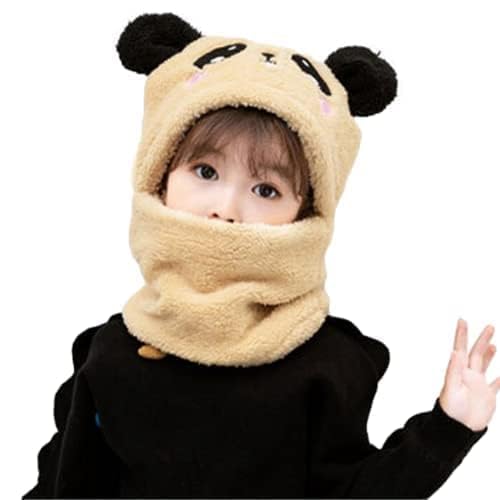 Image of TopiBaaz Cute Panda Cartoon Monkey Cap for Boys and Girls (Pack of 1) | Age - 6 Years to 12 Years |Free Size | Plush Wool | Winter Cap | Neck Scarf
