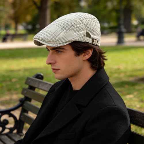 Image of Men's Plaid Striped Newsboy Ivy Flat Driving Golf Cap