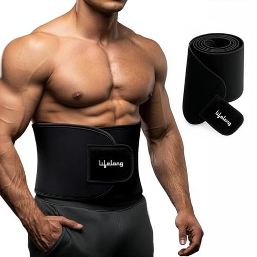 Image of Lifelong Sweat Belt | for Stomach | Men and Women | Non-Tearable Sauna Waist Trainer-Belt | Neoprene Waist Trimmer for Gym, Yoga, Running and Fitness | Adjustable Slimming-Belt (Black, Size L)