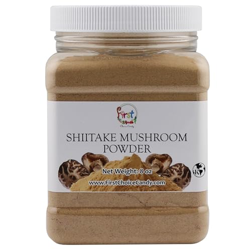 FirstChoiceCandy Superfood Shiitake Mushroom Powder, Pure Natural Shiitake Mushroom Powder In Resealable Container, Kosher, Great for Sauce, Soup and Pasta (8 Ounce)