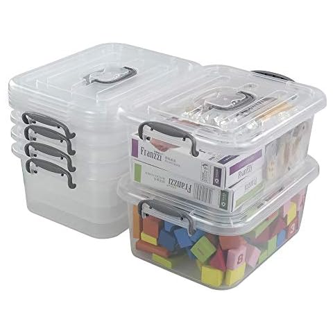 Zerdyne Set of 6 Clear Storage Boxes, 8 L Plastic Latching Storage Box Container Cover
