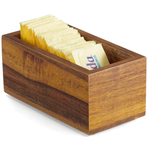 BWODYAY Sugar Packet Holder, Acacia Wood Sugar Caddy, Sugar Packet Holder for Coffee Bar, Drink Packet Organizer, Condiment Holder