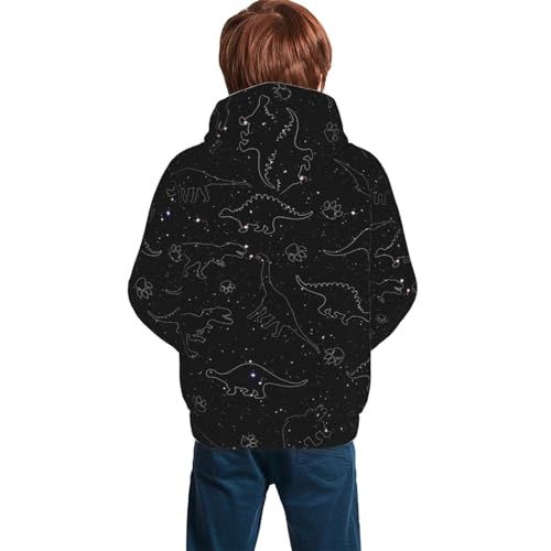 Dinosaurs In The Starry Sky Boy, Girls Sports Shirt Youth Pullover Fashion Hooded Sweatshirt2