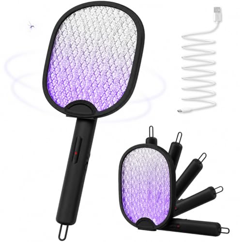 WOCVRYY Raquette Moustique Electrique Insectes 4000V - Pliable USB-C Rechargeable 1800mAh Electric Insect Racket Tapette à Mouche Électrique Murale - Noir