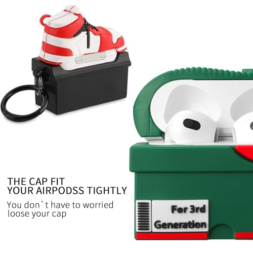 Image of [2Pack] Gedicht for Apple Airpods 3rd Generation Case Cover, Cute Cartoon Shoe Box Soft Silicone Protective Cases for AirPods 3 Case with Keychain for Women Men, Red+Green