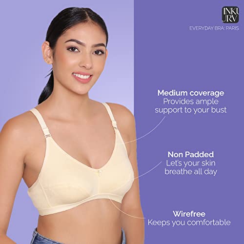 Image of INKURV Everyday Bra for Women's and Girls | Non Padded | Non Wired | Full Coverage Bra in Rich Cotton Fabric - Paris | Combo of 2 |