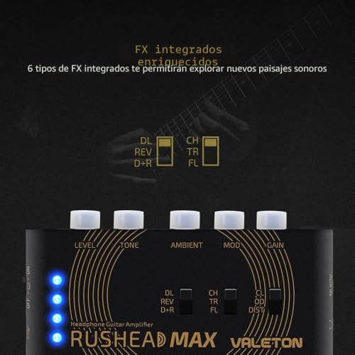 Miniatura 3 de Valeton Rushead Max Amplificador Portatil De Bolsillo Para Auriculares Con Carga Usb, Ideal Para Dormitorio Con Multiefectos Incluido